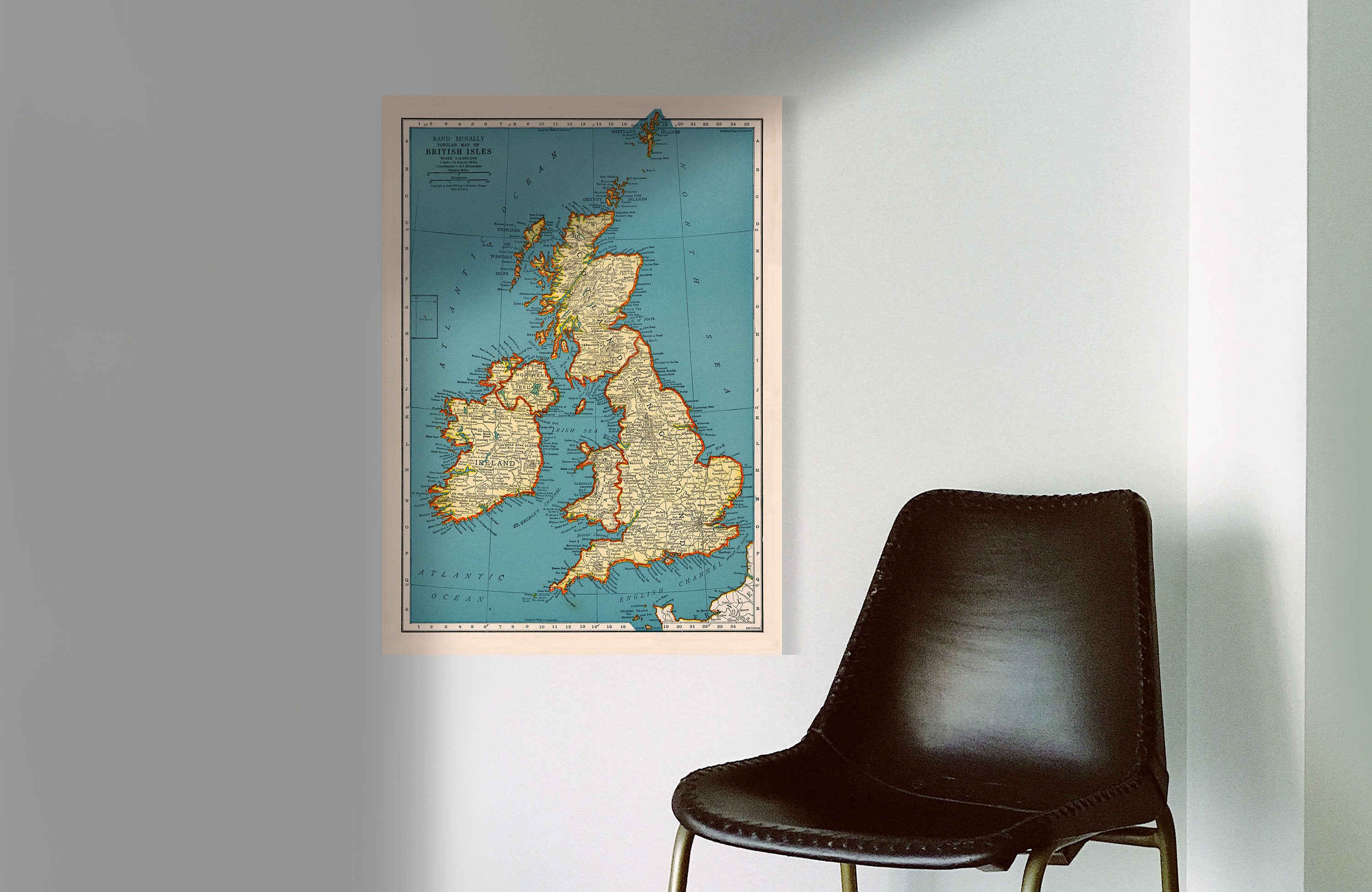 Popular Map of British Isles | Vintage Poster Wall Art Print