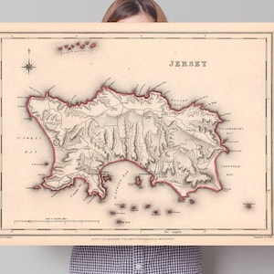 Old Jersey Map | Vintage Antique Reproduction Print | 1844 | Samuel Lewis | St Owen | St Mary | St Aubins | St Peter | St John | Grouville