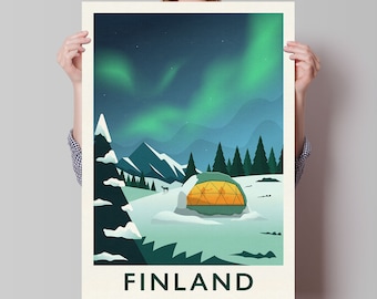 Finland Travel Poster featuring the Northern Lights
