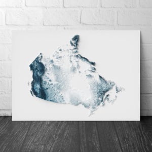Canada Art Relief Map - 2D Blue and White Print - Canadian Geology  - 2D Shaded Map