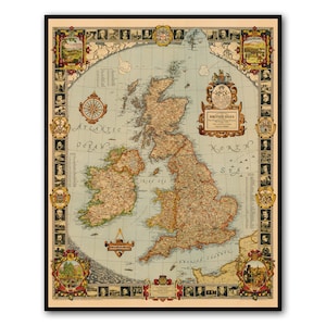 Mapa da história do Reino Unido Mapa vintage da Grã-Bretanha | Impressão de arte de parede de pôster vintage | Mapas antigos | Grã-Bretanha antiga | Mapas vintage