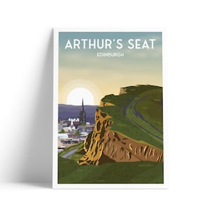 Impressão de arte de viagem de Arthur&#39;s Seat Edinburgh, pôster de viagem de Edimburgo, arte de parede escocesa