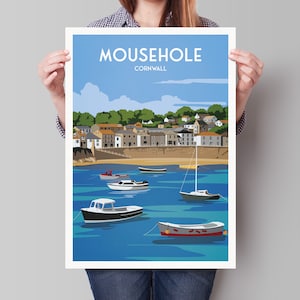 Mousehole Print - Cornwall Travel Poster - England - Mousehole Harbour