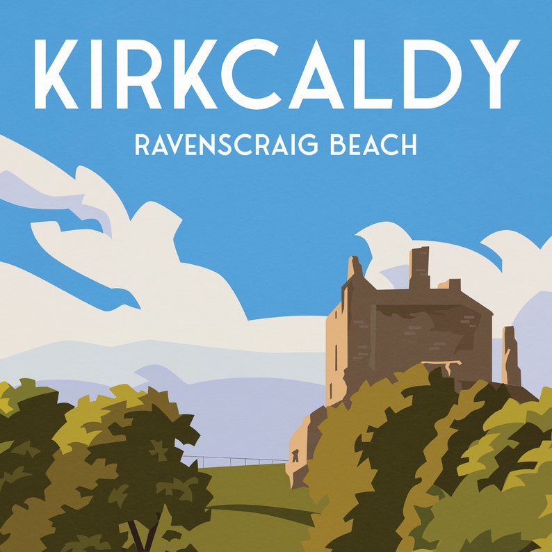Kirkcaldy Print Ravenscraig Beach en Castle East Neuk Fife Coastal Path Reisposter Schotland afbeelding 3