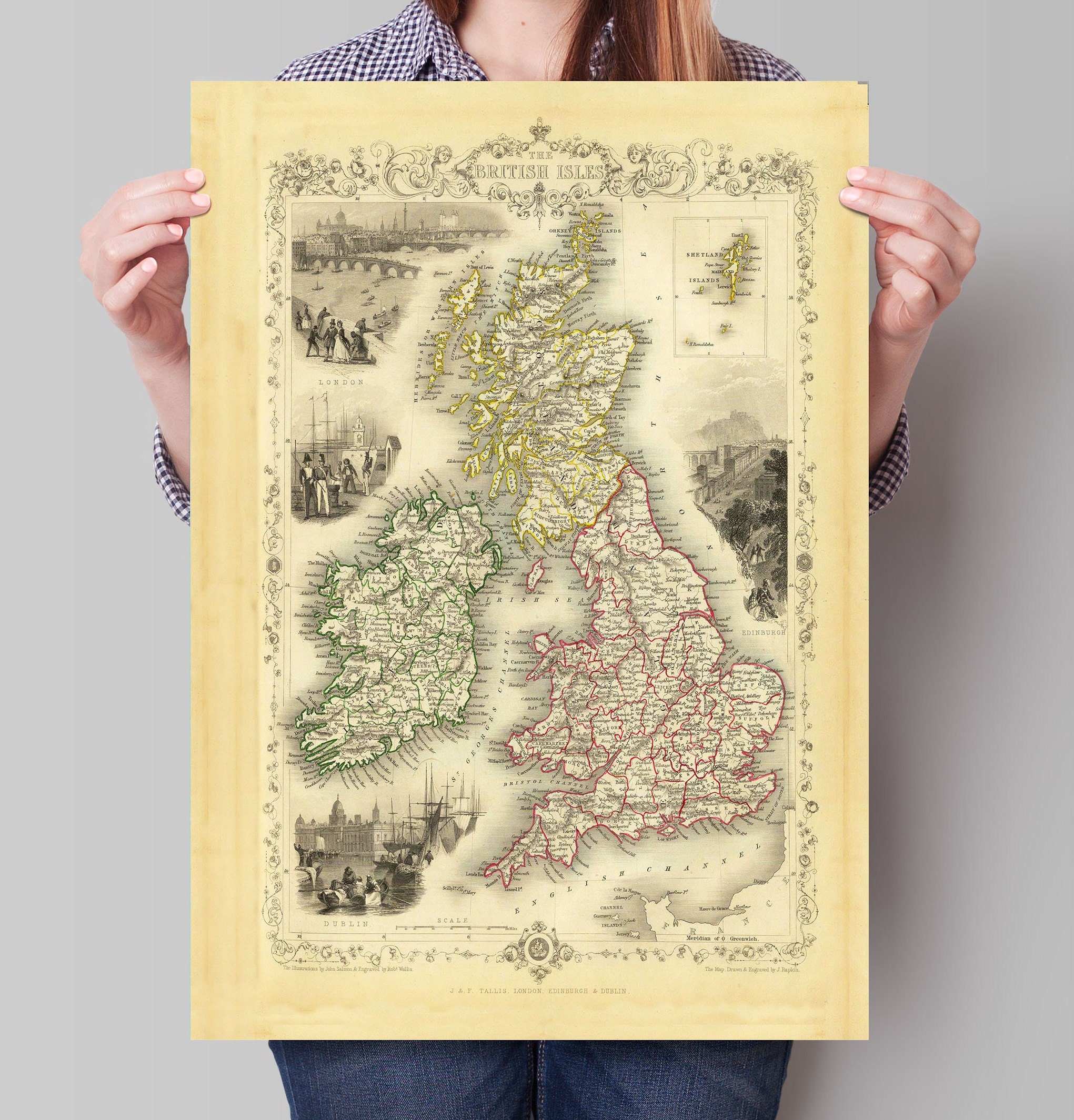 The British Isles With Inset Map of the Shetland Islands | Vintage The British Isles With Inset Map of the Shetland Islands | Vintage
