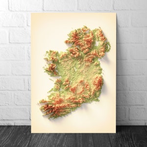 Ireland Art Relief Map - 2D  Print - Irish Geology  - 2D Shaded Relief Map