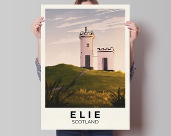 Elie Travel Poster - Elie Ness Lighthouse - Fife Wall Art - East Neuk Print