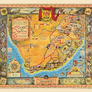 Carte de l’Afrique du Sud Imprimer | Impression murale en Afrique du Sud | Affiche murale Africa Maps | vintage Antique | Ancienne impression murale de la carte| Affiche Art mural