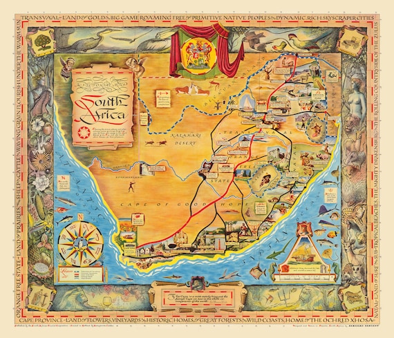 South Africa Map Print | South Africa Wall Print | Africa Maps Wall Poster | Vintage Antique | Old Map Wall Print| Poster Wall Art