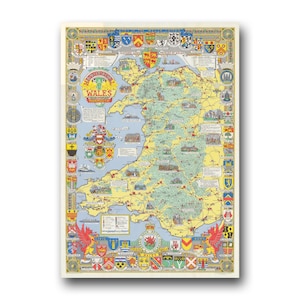 Historische Karte von Wales und Monmouth | Alte Karte Wandbild | Heiligkopf | Llandudno | Rhyl | Birkenhead | Schwanenmeer |  Cardiff