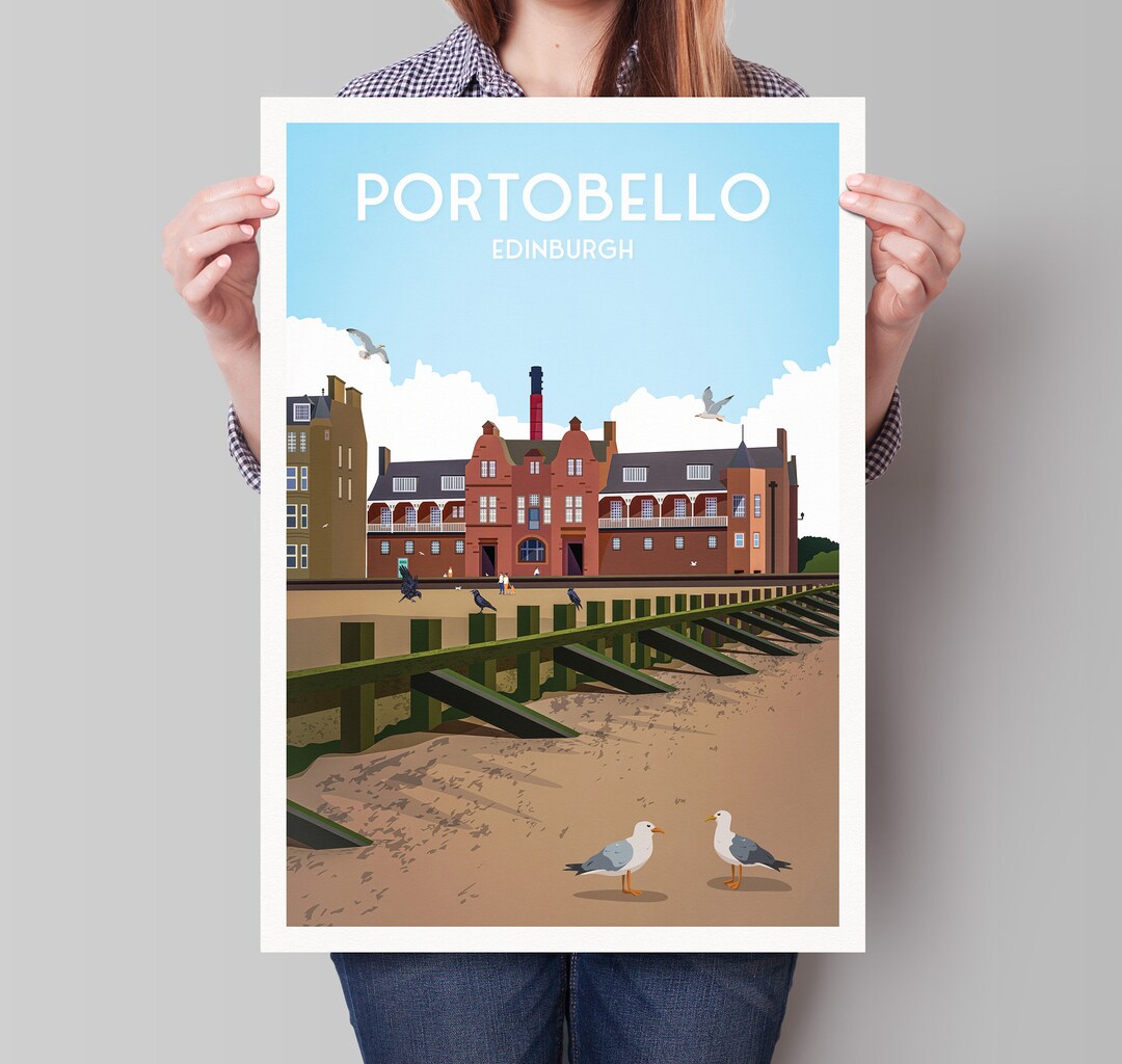 Portobello Beach Print Travel Poster Turkish Baths Promenade Edinburgh