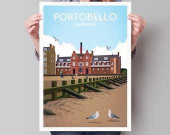 Portobello Beach Print - Travel Poster - Turkish Baths - Promenade - Edinburgh Print - Scottish Art - Scottish Gifts