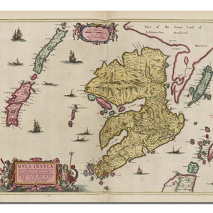 Old Isle of Mull Karte | Mvla Insvla | Alte Antike Landkarte | 1665 | Karte Blaueu | Tobermory, Kilchoan, Craignure, Calgary, Salen