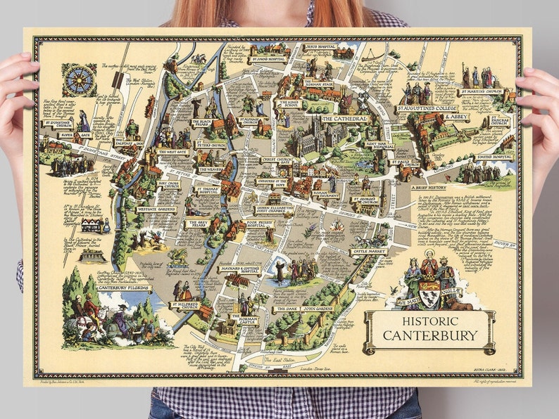 Canterbury Map Vintage Historic Pictorial Print Old Etsy canterbury-map-vintage-historic-pictorial-print-old-etsy