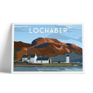 Lochaber Print - Ben Nevis from Corpach - Fort William - Travel Poster - The Three Peaks