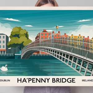 Dublin Print featuring the Ha&#39;Penny Bridge, Ireland Travel Poster, Irish Art, Wall Art