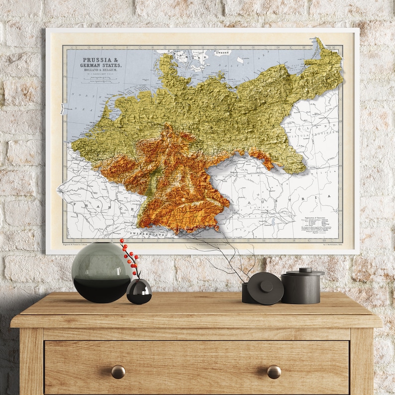 Mapa de Prusia y los estados alemanes, Holanda y Bélgica Impresión topográfica del mapa de Bartolomé Impresión 2D Giclée Retro imagen 7