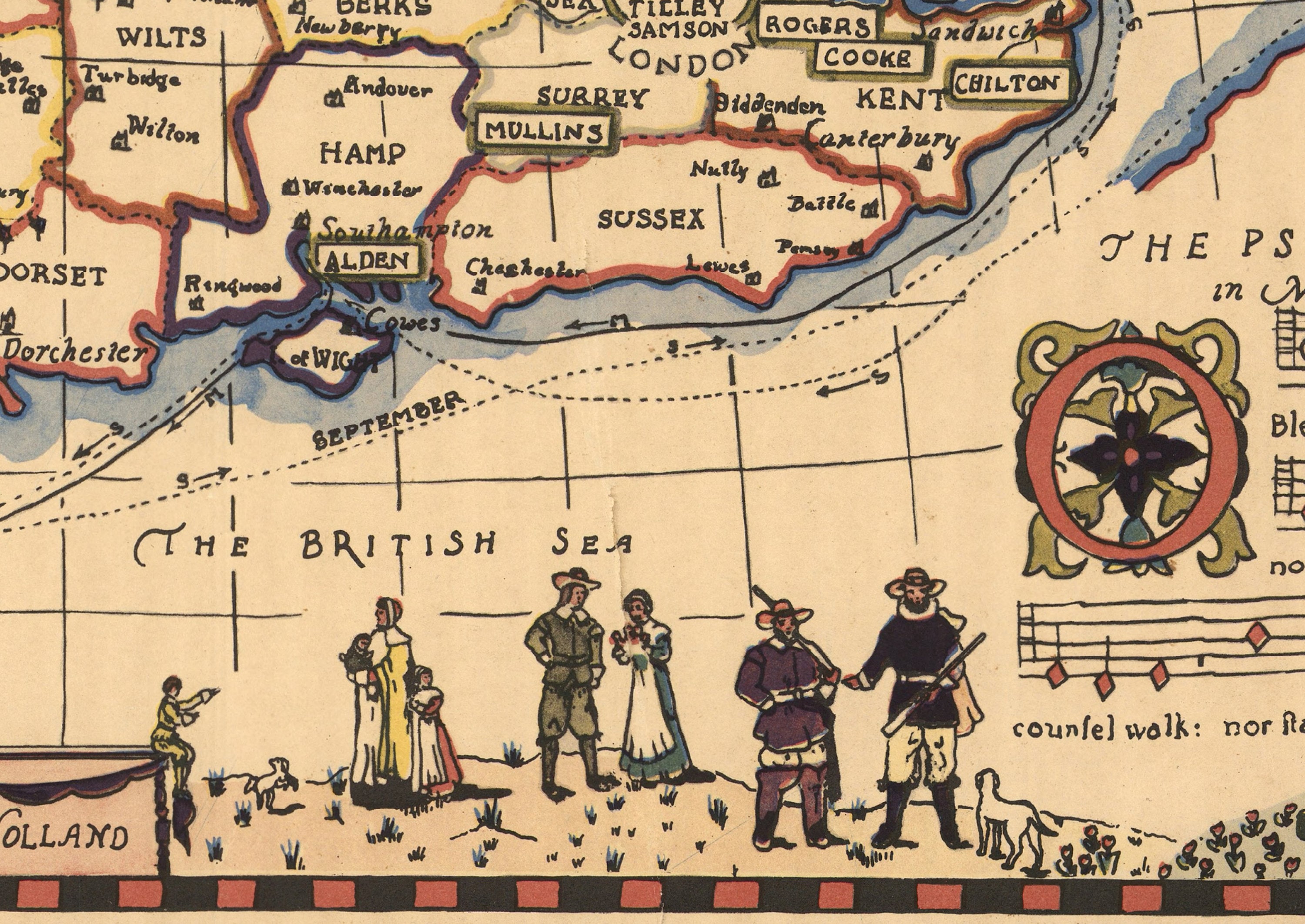 The Pilgrims of the Mayflower Old Map of England and Holland Etsy