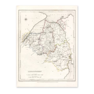 Londonderry Map - Alter, Antiker Reproduktionsdruck von Derry - 1846 - Nordirland