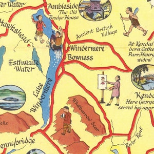 Lake District Map Pictorial Poster Ullswater Keswick Cockermouth ...