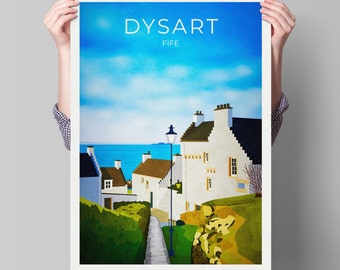 Dysart Travel Poster, Dysart in Fife Scotland, retro Scottish print