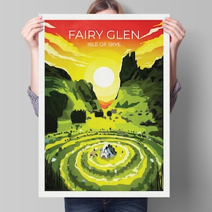 Fairy Glen Travel Poster, Isle of Skye Scotland, retro Scottish print