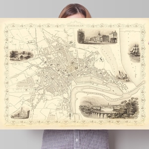 Aberdeen : carte | Ancienne carte de la ville d'Aberdeen, en Écosse | 1851 | impression écossaise vintage | Décoration murale carte ancienne