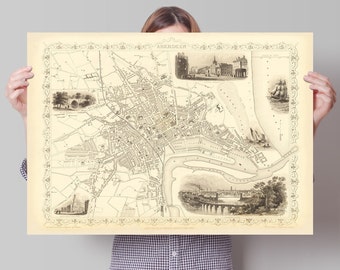 Aberdeen Map | Old Map of the City of Aberdeen, Scotland | 1851 | Vintage Scottish Print | Old Map Wall Decor