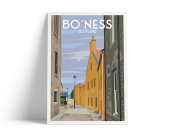 Bo'ness Print, Scotland Travel Poster, Borrowstounness - Dymock Buildings
