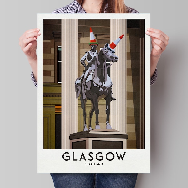 Glasgow Duke of Wellington Statue Poster - Glasgow Print - Scottish Wall Art - Historical Landmark - Traffic Cone Statue