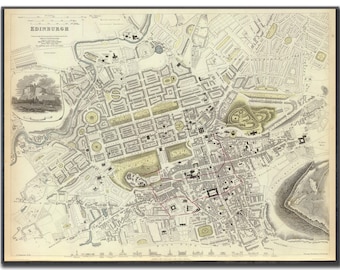 Edinburgh Map| Scotland Ancient Map| Edinburgh City Plan Map| Old Maps| Edinburgh City Plan| Old Map Wall Decor| Edinburgh Map| Wall Map
