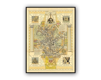 Mapa de Bath - Mapa pictórico de la ciudad histórica de Bath -Mapa ilustrado de Bath - ilustración arte impreso - Ilustraciones de mapas de Bath UK - regalo de cumpleaños