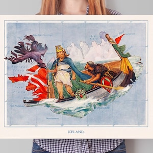 Alte Bildkarte von Island - Wikinger Druck - Nordisches Poster - Lilian Lancaster - 1912