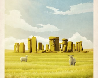Stonehenge Travel Poster, English Monument, Vintage retro Stonehenge poster