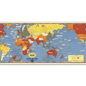 Gedateerde gebeurtenissen Oorlogskaart van de wereld | Wereldgeschiedenis Grafiek | WO2 Home Decor Wall Art Print World War 2 Print 1945 editie - Turner