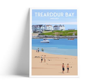 Trearddur Bay Anglesey Travel Poster | Wales Coastal Wall Art | Welsh Beach Illustration Print
