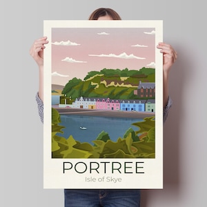 Póster de viaje de Portree, Isla de Skye, Póster de viaje de Escocia, Arte escocés, Regalos escoceses