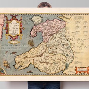 Carte ancienne du pays de Galles, Cambriae Typus Auctore Humfredo Lhuydo Denbigiense Cambrobritanno, Gerhard Mercator, 1623, cartes anciennes du pays de Galles