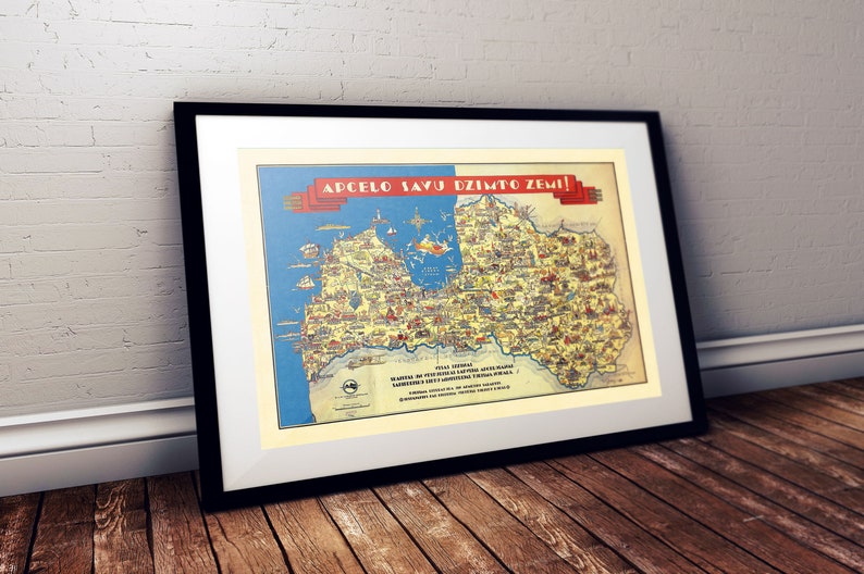 Old Pictorial Map of Latvia - Apcelo Savu Dzimto Zemi! (travels Around ...