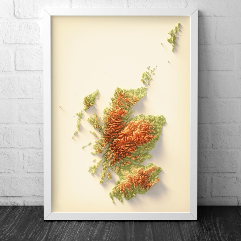 Scotland Art Relief Map - 2D Print - Scottish Geology - 2D Shaded ...
