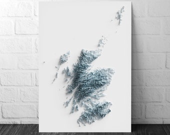Scotland Art Relief Map - 2D Black and White Print - Scottish Geology  - 2D Shaded Relief Map - Unique Scottish Art