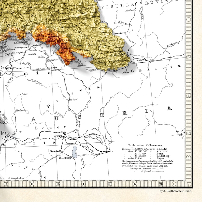 Mapa de Prusia y los estados alemanes, Holanda y Bélgica Impresión topográfica del mapa de Bartolomé Impresión 2D Giclée Retro imagen 4