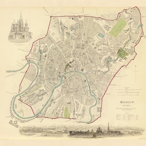 Old Moscow Map | Vintage Russian Print