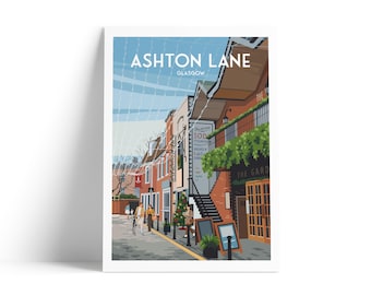 Ashton Lane Glasgow Travel Poster – Scotland Wall Art Print