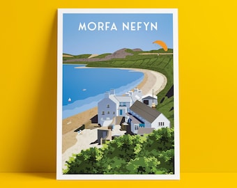 Morfa Nefyn Print - Welsh Travel Poster - Wales illustrated art print