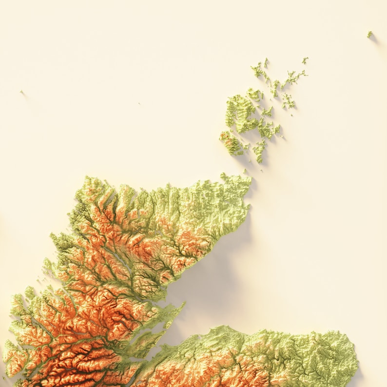 Scotland Art Relief Map - 2D Print - Scottish Geology - 2D Shaded ...