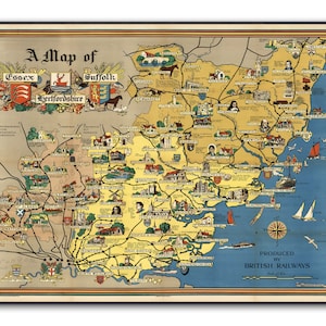 A Map of Essex, Suffolk and Hertfordshire | Vintage Poster Wall Art Print |Antique maps | Vintage Maps | British Railways | Wall Art
