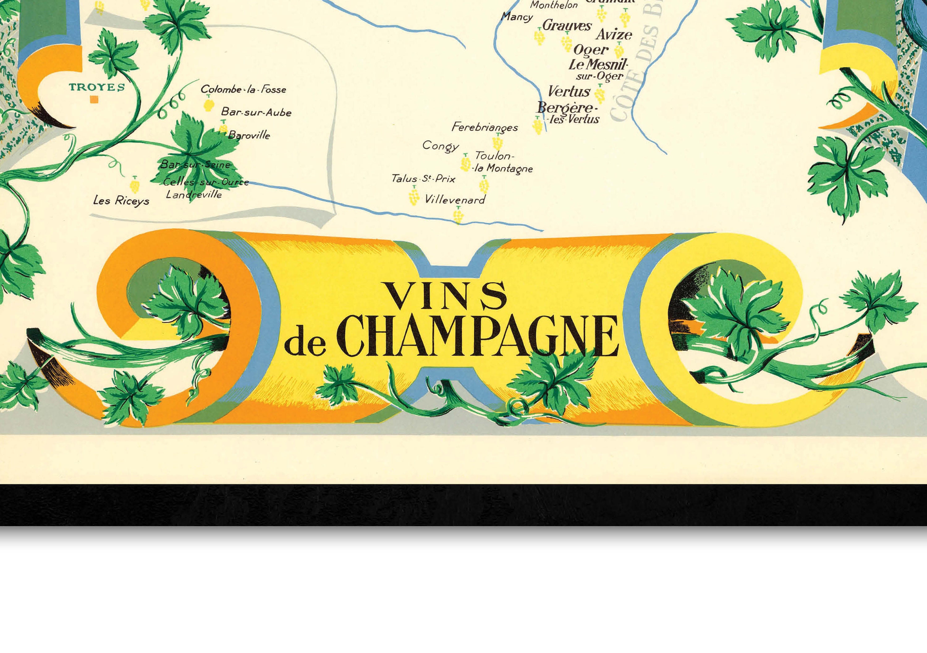 1954 Les Vignobles de France  Vins de Champagne – the Vintage Map Shop,  Inc.