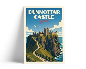 Dunnottar Castle Scotland Travel Poster | Stonehaven Scottish Castle Print | Vintage Coastal Wall Art | Retro Scotland Poster A4 A3 A2 A1