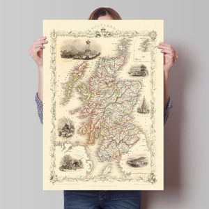 Old Map of Scotland | 1851 | Vintage Wall Art | home decor | Scottish Gift l Art Print | Antique maps | Ancient Britain